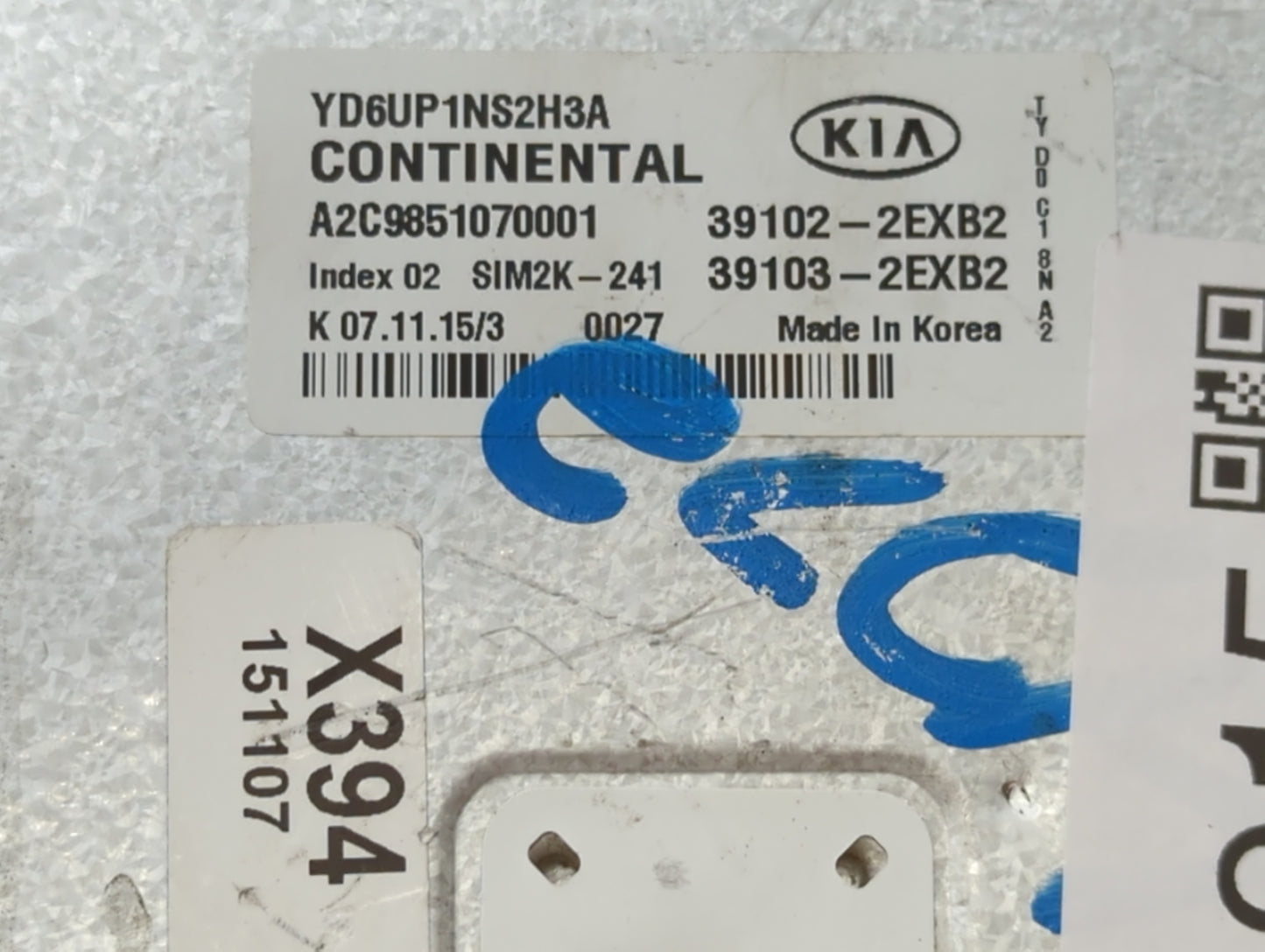 2016 Kia Forte PCM Engine Control Computer ECU ECM PCU OEM P/N:39102-2EXB2 Fits OEM Used Auto Parts - Oemusedautoparts1.com