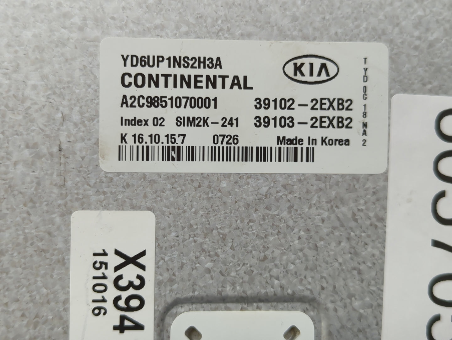 2016 Kia Forte PCM Engine Control Computer ECU ECM PCU OEM P/N:39102-2EXB2 Fits OEM Used Auto Parts - Oemusedautoparts1.com