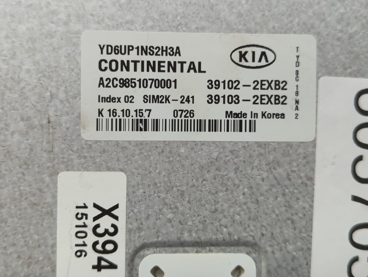 2016 Kia Forte PCM Engine Control Computer ECU ECM PCU OEM P/N:39102-2EXB2 Fits OEM Used Auto Parts - Oemusedautoparts1.com