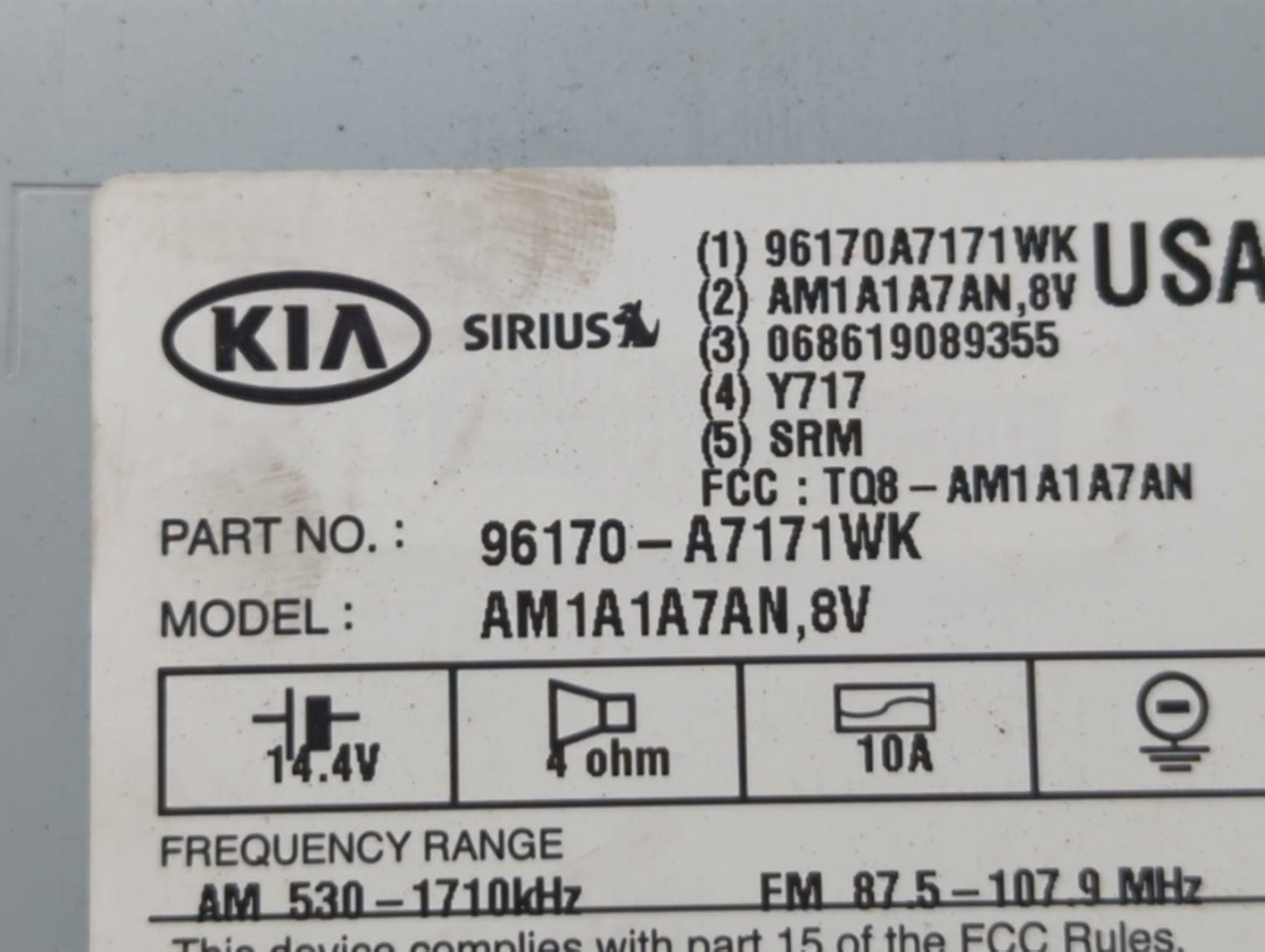 2014-2016 Kia Forte Radio AM FM Cd Player Receiver Replacement P/N:96170-A7171WK Fits Fits 2014 2015 2016 OEM Used Auto Part