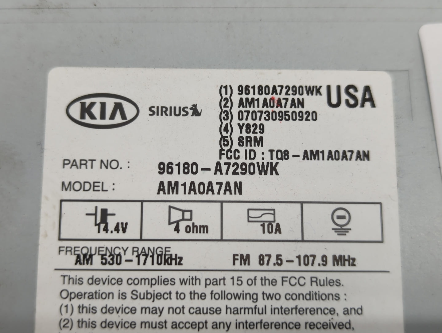 2014-2016 Kia Forte Am Fm Cd Player Radio Receiver - Oemusedautoparts1.com