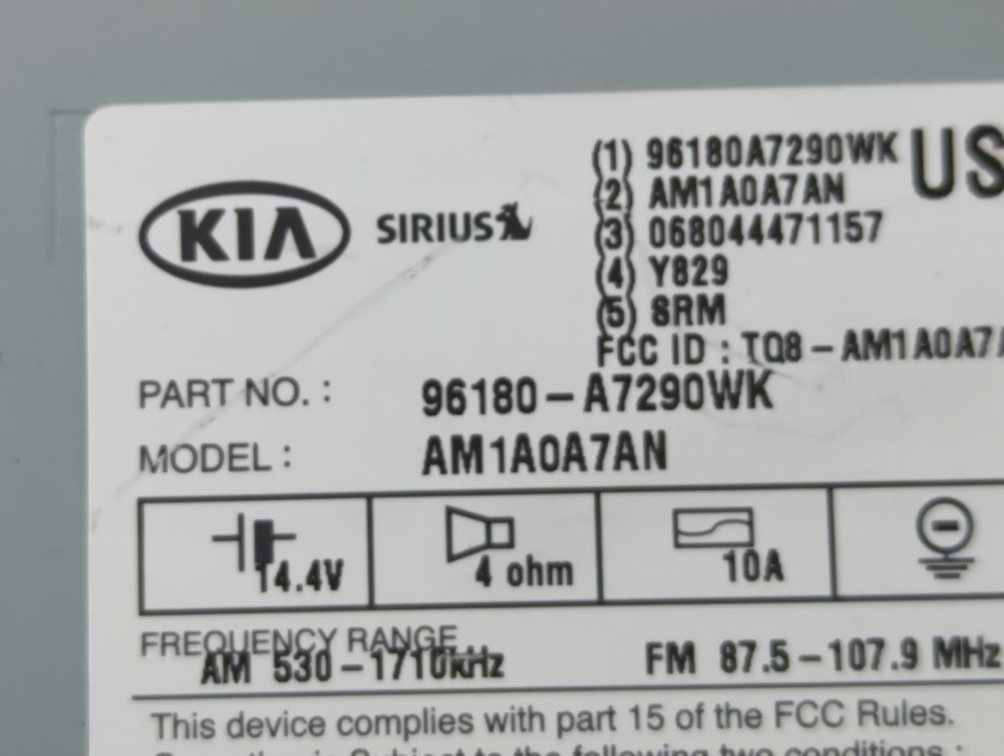 2015-2016 Kia Forte Radio AM FM Cd Player Receiver Replacement P/N:96180-A7290WK Fits Fits 2015 2016 OEM Used Auto Parts - O