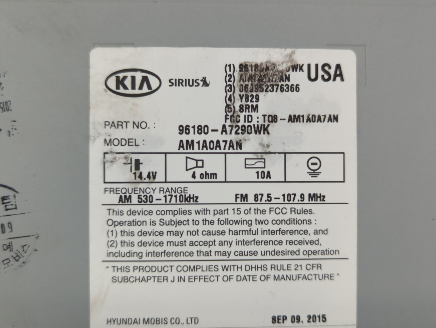 2014-2016 Kia Forte Am Fm Cd Player Radio Receiver - Oemusedautoparts1.com