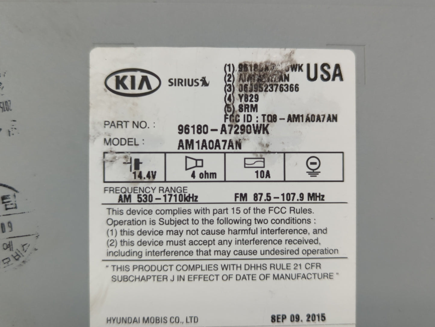 2014-2016 Kia Forte Am Fm Cd Player Radio Receiver - Oemusedautoparts1.com