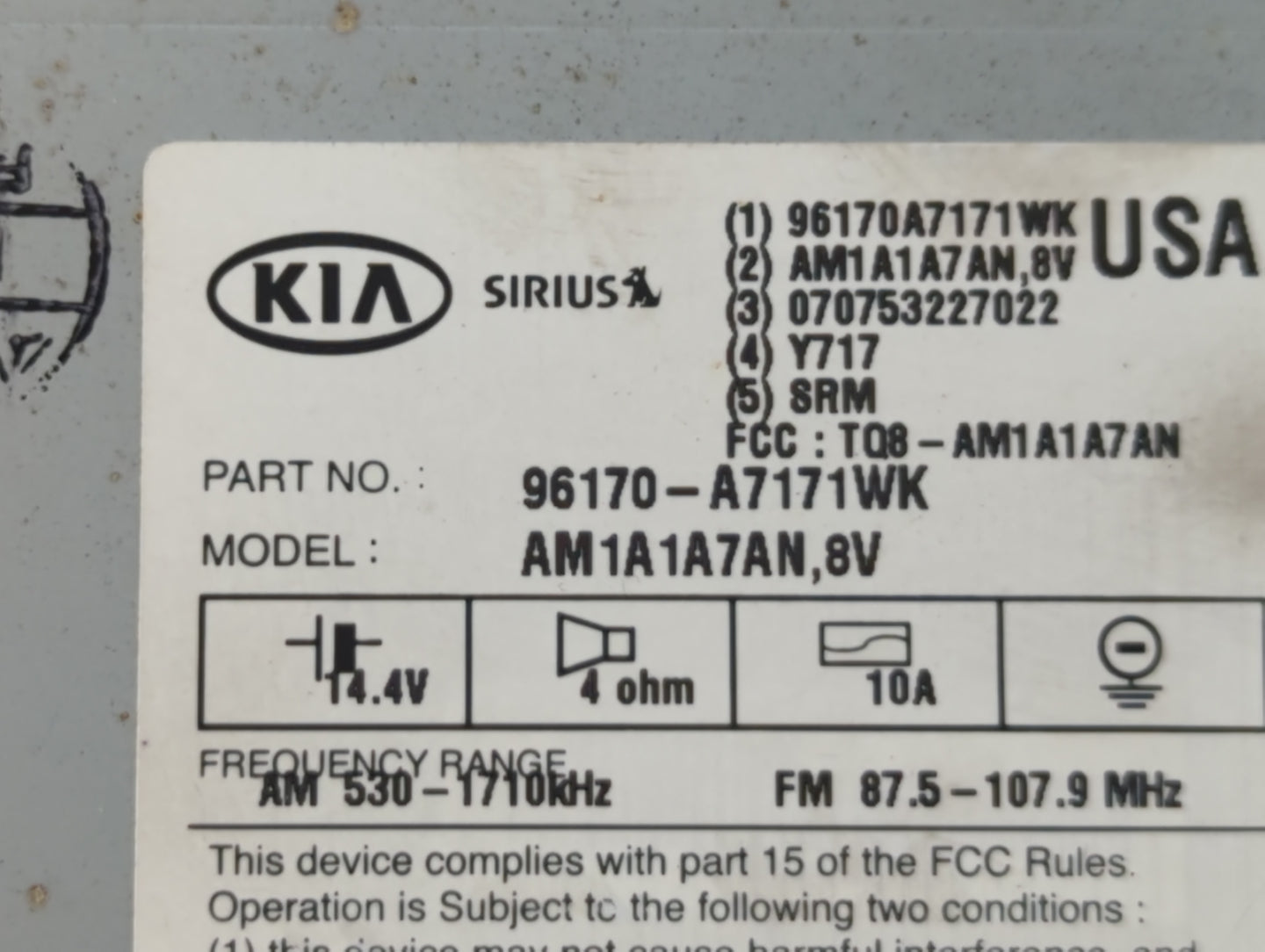 2014-2016 Kia Forte Radio AM FM Cd Player Receiver Replacement P/N:96180-A7290WK Fits Fits 2014 2015 2016 OEM Used Auto Part