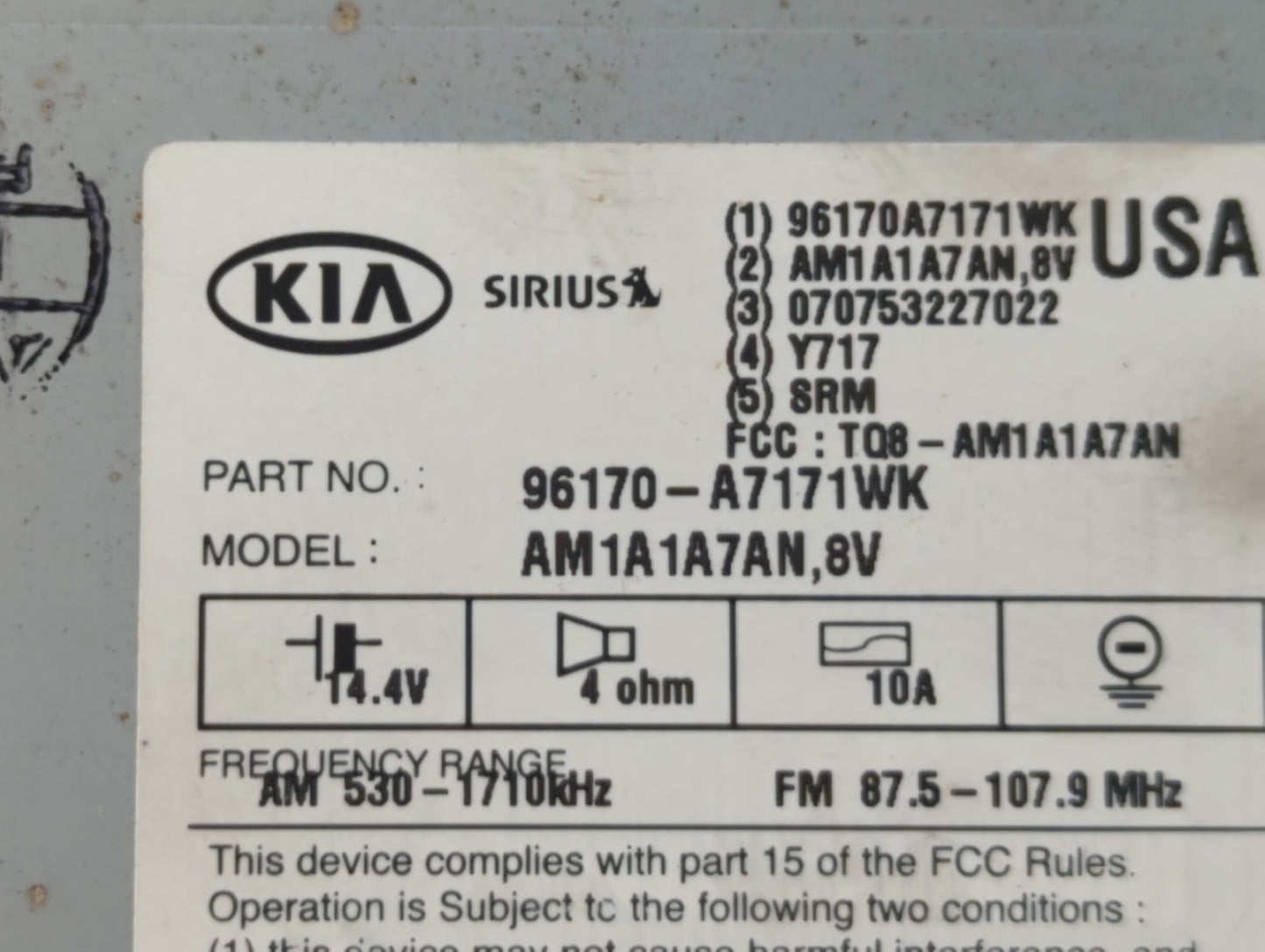 2014-2016 Kia Forte Radio AM FM Cd Player Receiver Replacement P/N:96180-A7290WK Fits Fits 2014 2015 2016 OEM Used Auto Part
