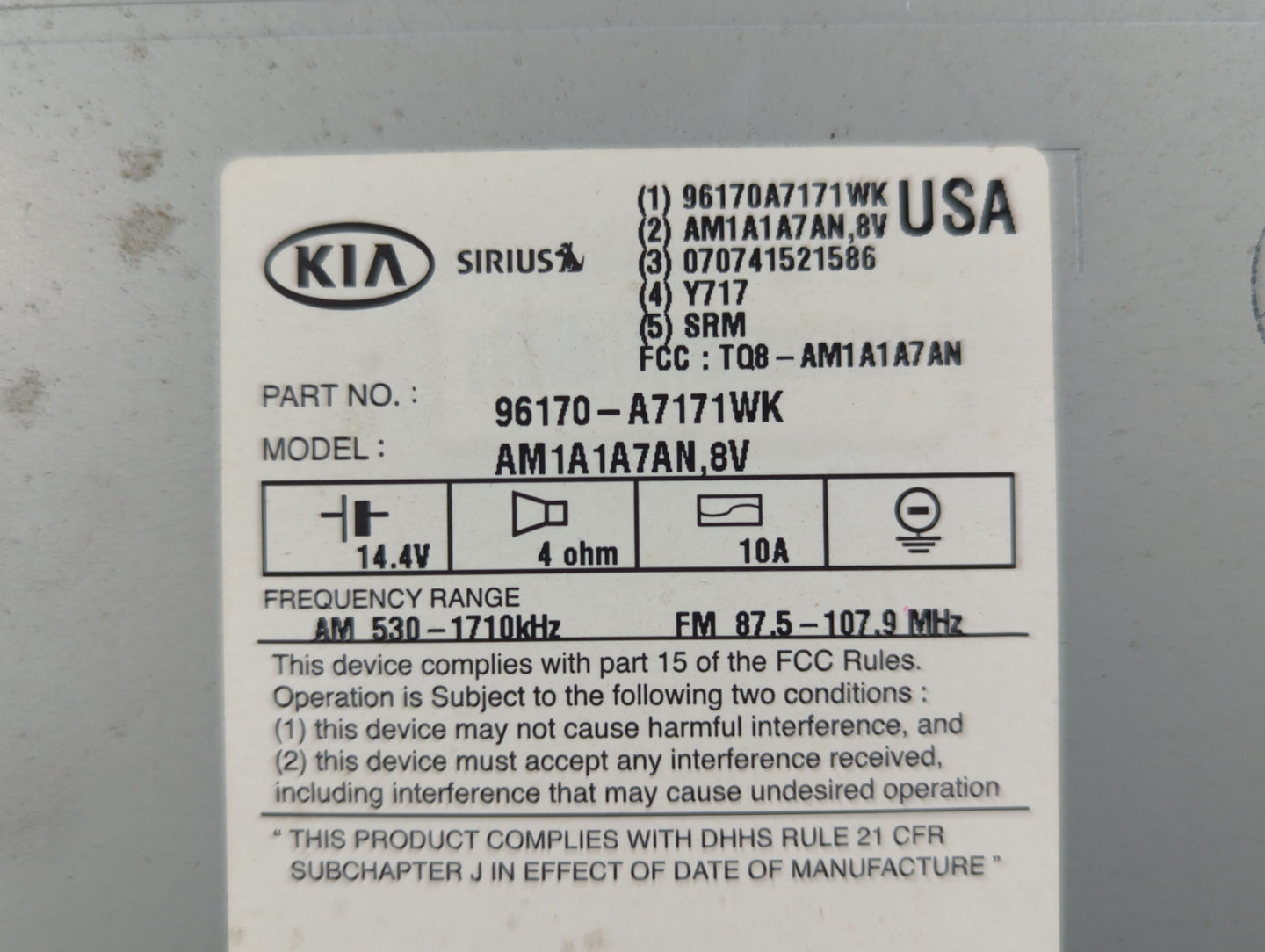 2015-2016 Kia Forte Am Fm Cd Player Radio Receiver - Oemusedautoparts1.com
