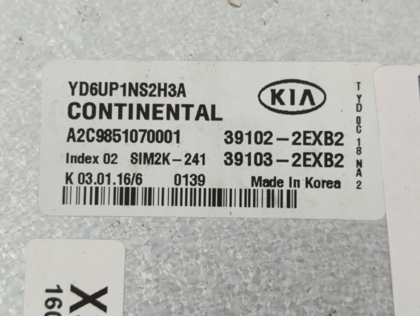 2016 Kia Forte PCM Engine Control Computer ECU ECM PCU OEM P/N:39103-2EXB2 39102-2EXB2 Fits OEM Used Auto Parts - Oemusedaut