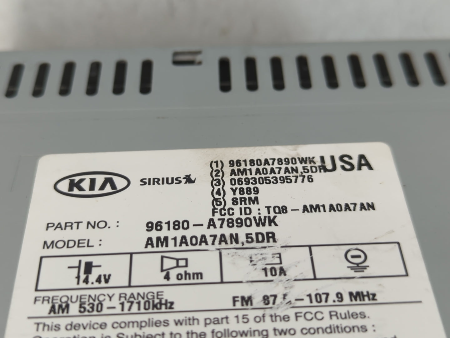 2014-2016 Kia Forte Radio AM FM Cd Player Receiver Replacement P/N:96180-A7890WK Fits Fits 2014 2015 2016 OEM Used Auto Part
