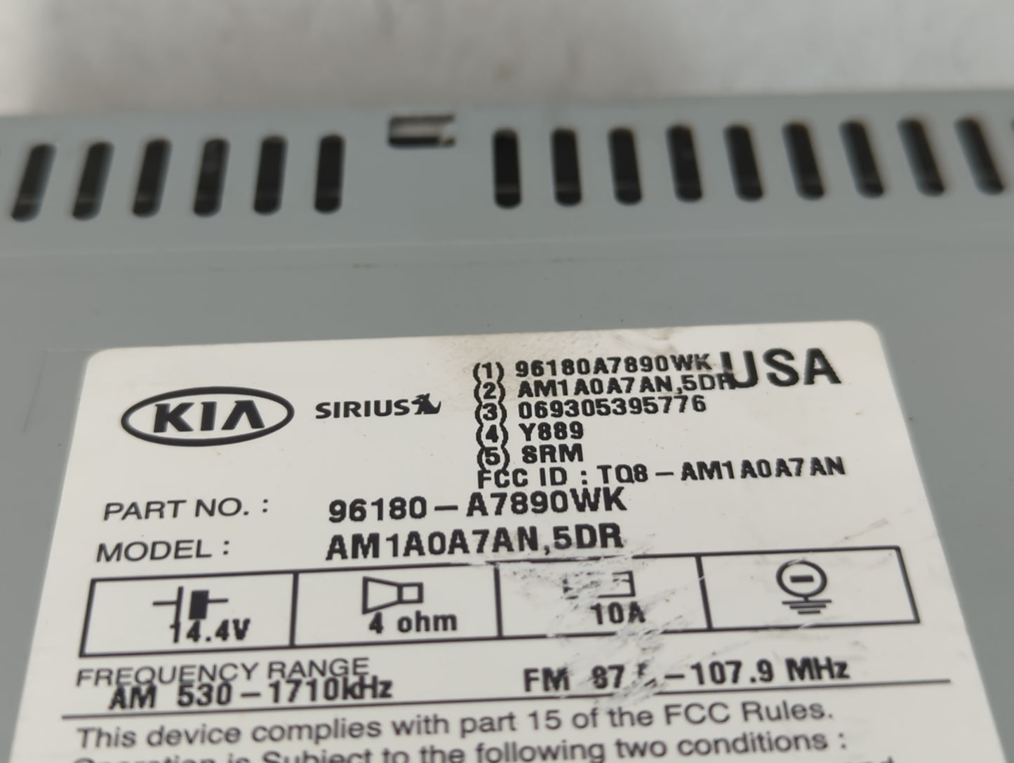 2014-2016 Kia Forte Radio AM FM Cd Player Receiver Replacement P/N:96180-A7890WK Fits Fits 2014 2015 2016 OEM Used Auto Part