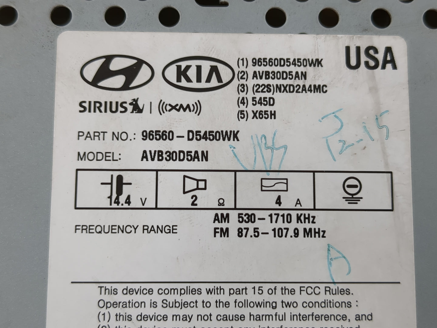 2016-2018 Kia Optima Radio AM FM Cd Player Receiver Replacement P/N:96560-D5450WK Fits Fits 2016 2017 2018 OEM Used Auto Par