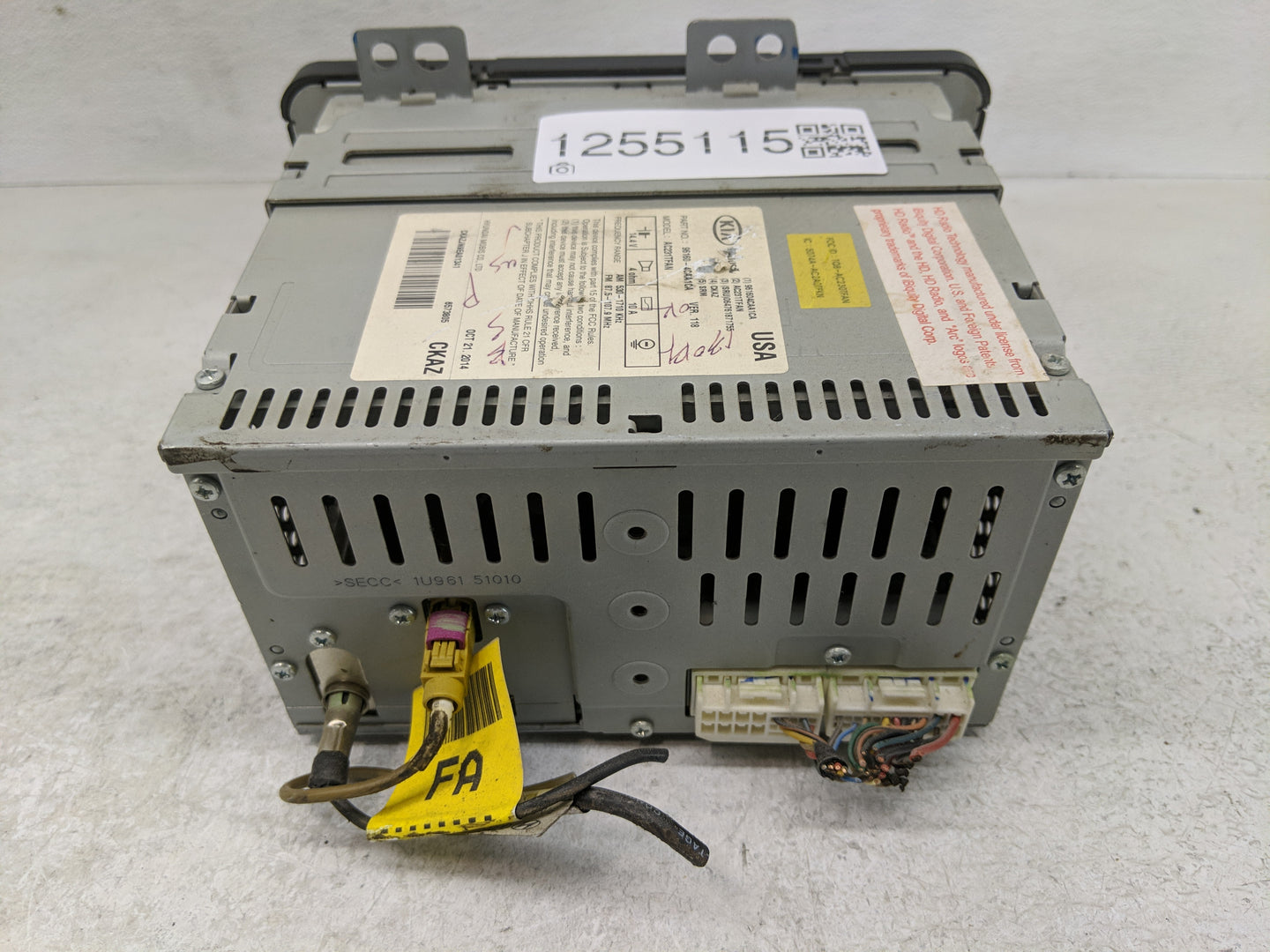 2015 Kia Optima Radio AM FM Cd Player Receiver Replacement P/N:96160-4CAA1CA Fits OEM Used Auto Parts - Oemusedautoparts1.co