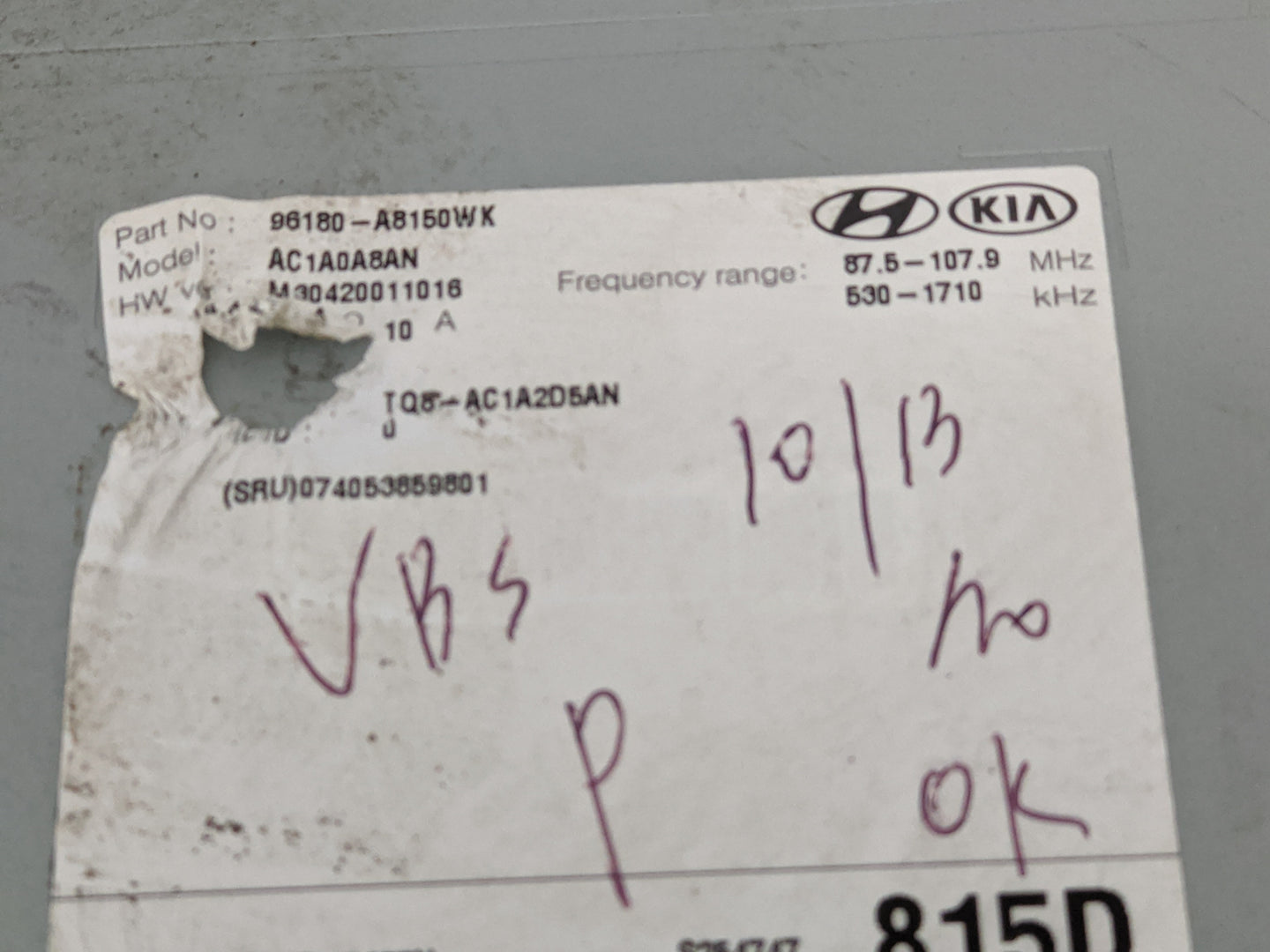 2016-2018 Kia Optima Radio AM FM Cd Player Receiver Replacement P/N:96180-D5100WK Fits Fits 2016 2017 2018 OEM Used Auto Par
