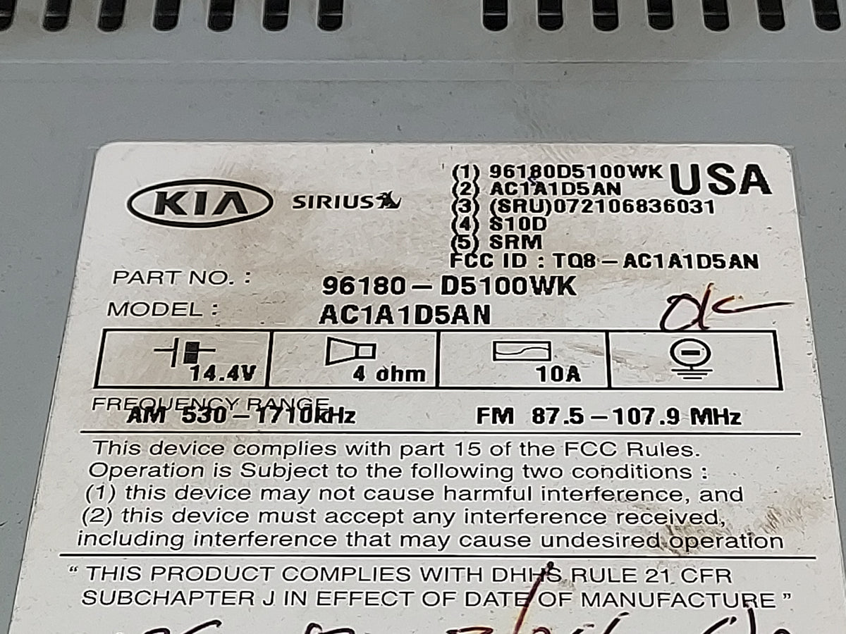 2016-2018 Kia Optima Radio AM FM Cd Player Receiver Replacement P/N:96180-D5100WK Fits 2016 2017 2018 OEM Used Auto Parts - 