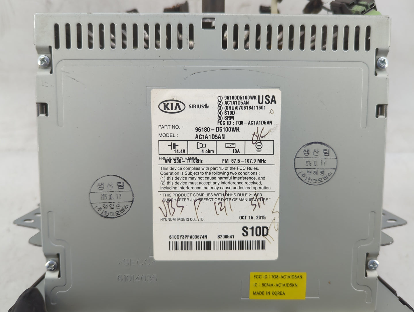 2016-2018 Kia Optima Radio AM FM Cd Player Receiver Replacement P/N:96180-D5100WK Fits Fits 2016 2017 2018 OEM Used Auto Par