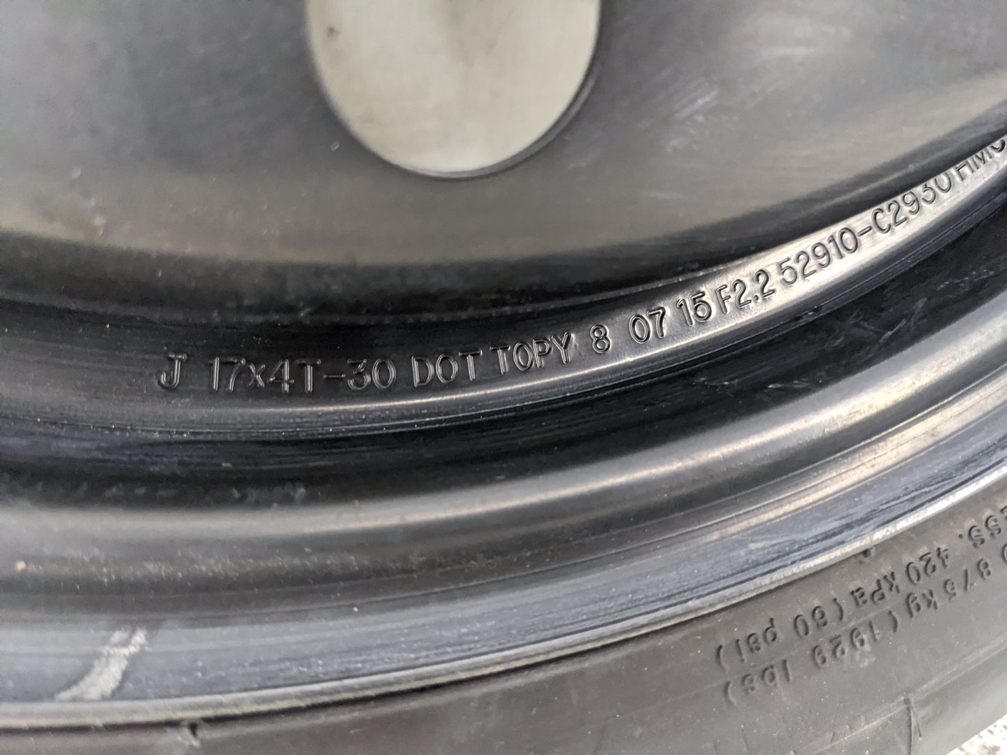 2016-2020 Kia Optima Spare Donut Tire Wheel Rim Oem - Oemusedautoparts1.com