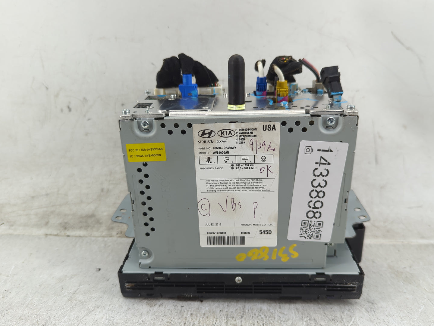 2016-2018 Kia Optima Radio AM FM Cd Player Receiver Replacement P/N:96560-D5450WK AVB30D5AN Fits Fits 2016 2017 2018 OEM Use