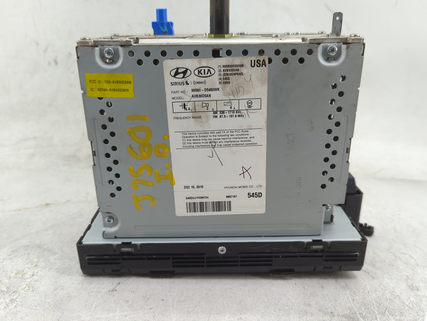 2016-2018 Kia Optima Radio AM FM Cd Player Receiver Replacement P/N:96560-D5450WK AVB30D5AN Fits Fits 2016 2017 2018 OEM Use