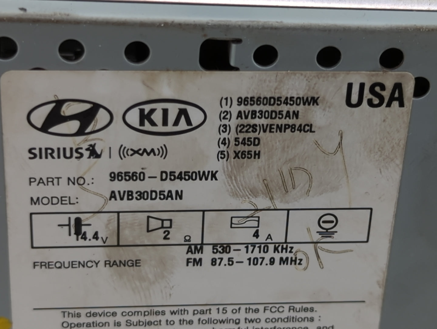 2016-2018 Kia Optima Radio AM FM Cd Player Receiver Replacement P/N:96560-D5450WK AVB30D5AN Fits Fits 2016 2017 2018 OEM Use