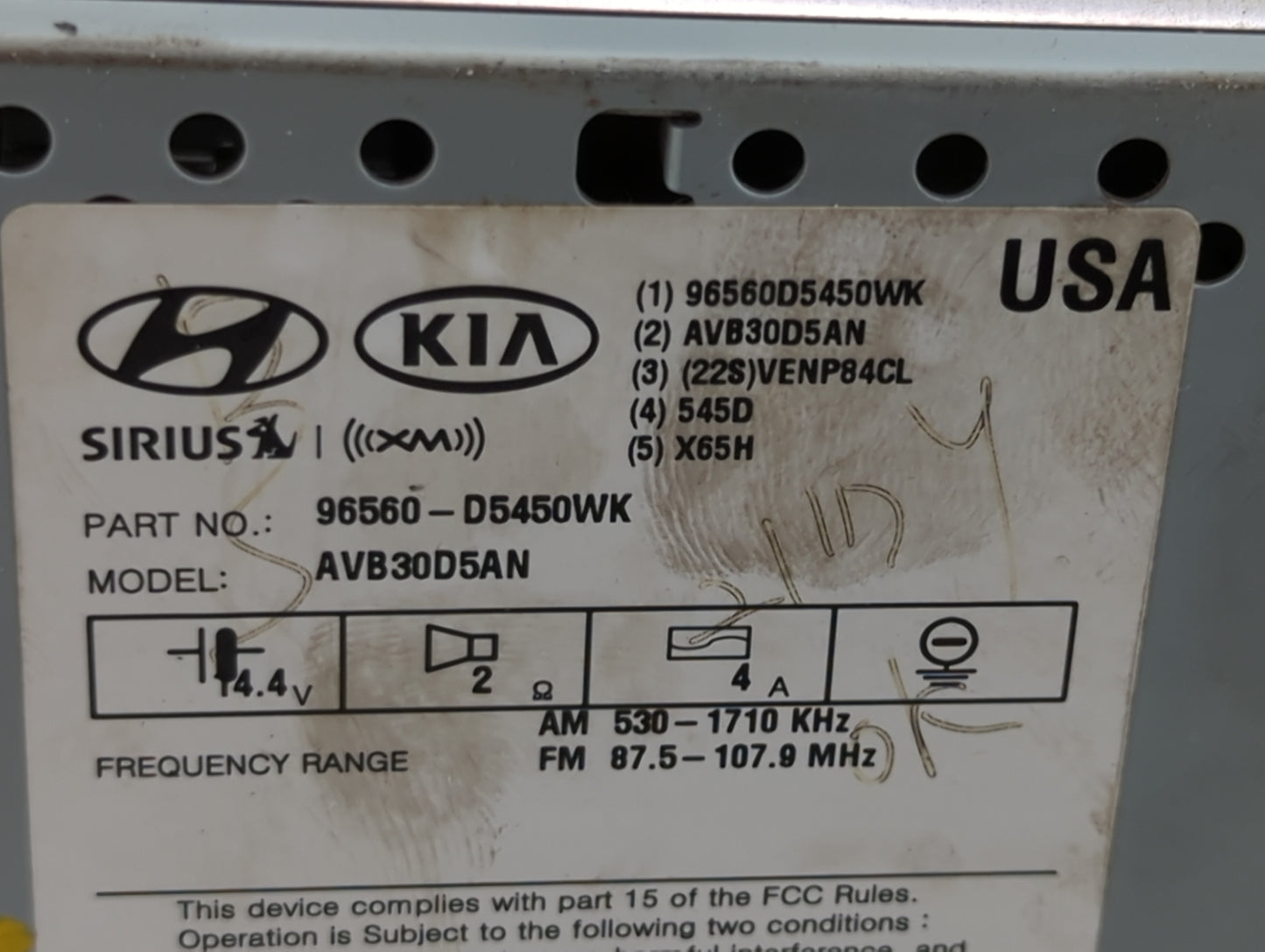 2016-2018 Kia Optima Radio AM FM Cd Player Receiver Replacement P/N:96560-D5450WK AVB30D5AN Fits Fits 2016 2017 2018 OEM Use