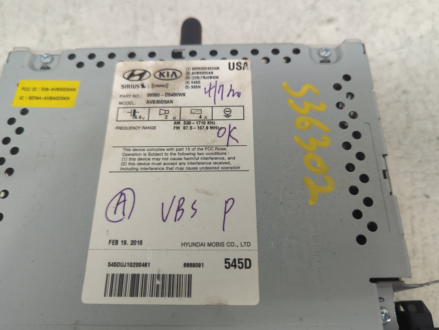 2016-2018 Kia Optima Radio AM FM Cd Player Receiver Replacement P/N:96560-D5450WK AVB30D5AN, 96560D5450WK Fits Fits 2016 201