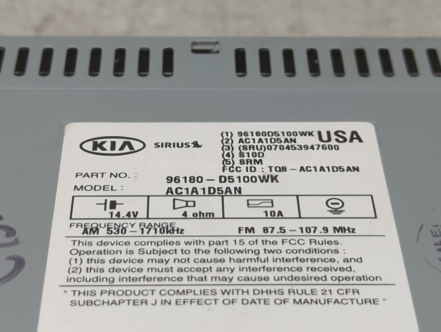 2016-2018 Kia Optima Radio AM FM Cd Player Receiver Replacement P/N:96180D5100WK AC1A1D5AN, TQ8-AC1A1D5AN Fits Fits 2016 201