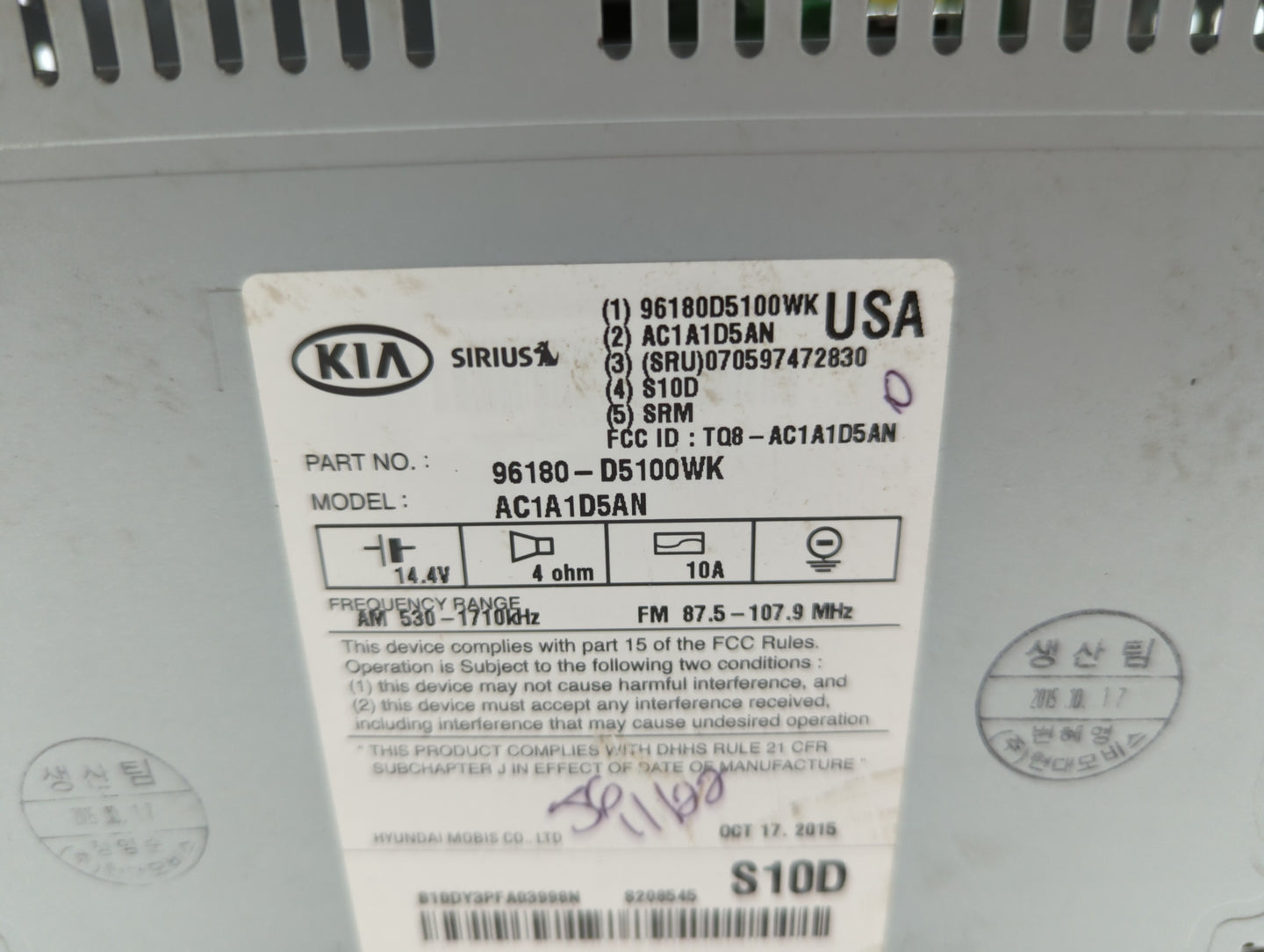 2016-2018 Kia Optima Am Fm Cd Player Radio Receiver - Oemusedautoparts1.com