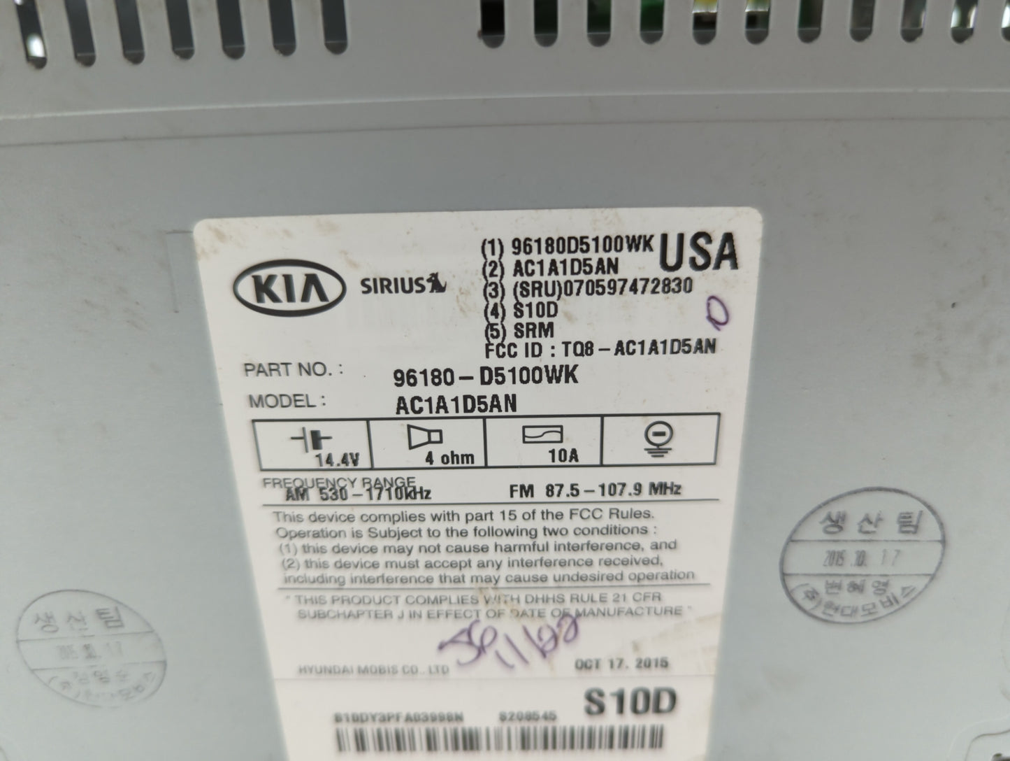2016-2018 Kia Optima Am Fm Cd Player Radio Receiver - Oemusedautoparts1.com