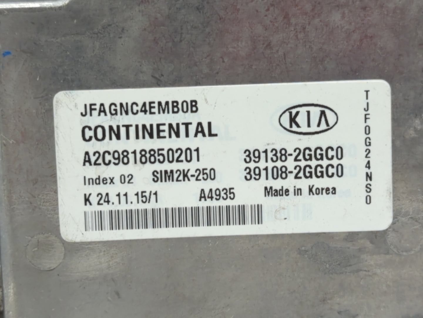 2016-2018 Kia Optima PCM Engine Control Computer ECU ECM PCU OEM P/N:39138-2GGC0 39138-2GGC1, 39108-2GGC1 Fits Fits 2016 201