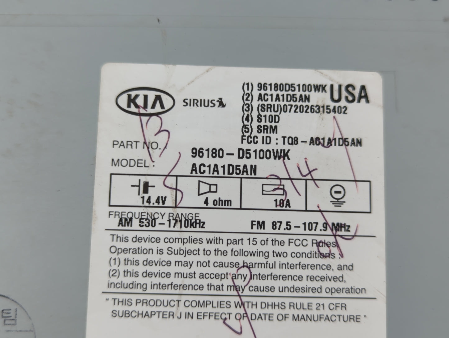 2016-2018 Kia Optima Am Fm Cd Player Radio Receiver - Oemusedautoparts1.com