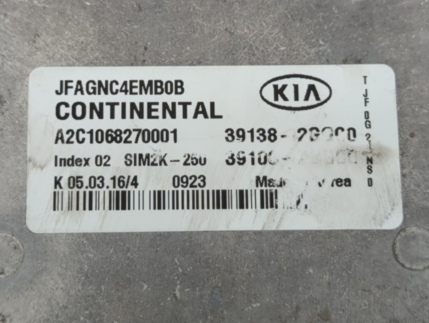 2016 Kia Optima PCM Engine Control Computer ECU ECM PCU OEM P/N:39108-2GGC0 39138-2GGC0 Fits OEM Used Auto Parts - Oemusedau