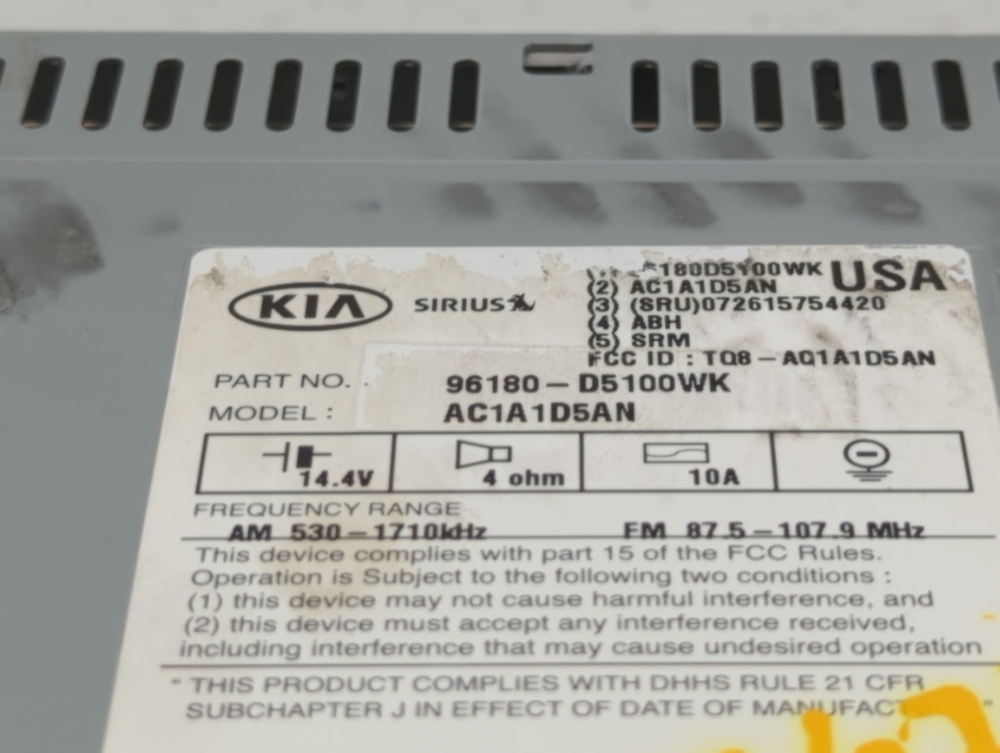 2016-2018 Kia Optima Am Fm Cd Player Radio Receiver - Oemusedautoparts1.com