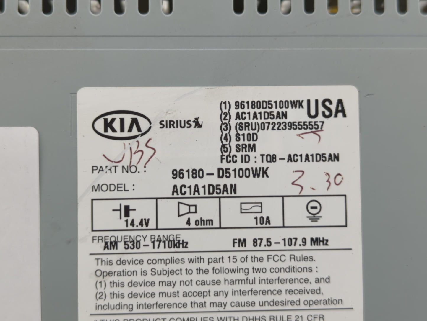 2016-2018 Kia Optima Radio AM FM Cd Player Receiver Replacement P/N:96180-D5100WK Fits Fits 2016 2017 2018 OEM Used Auto Par