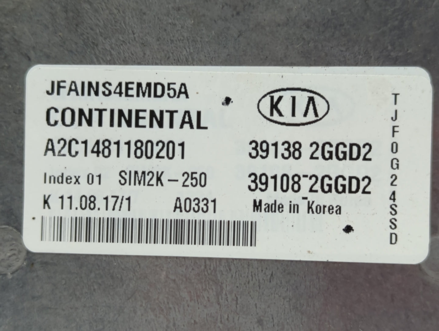2016-2018 Kia Optima PCM Engine Control Computer ECU ECM PCU OEM P/N:39108-2GGD0 39138-2GGD0, 39138-2GGD2 Fits Fits 2016 201