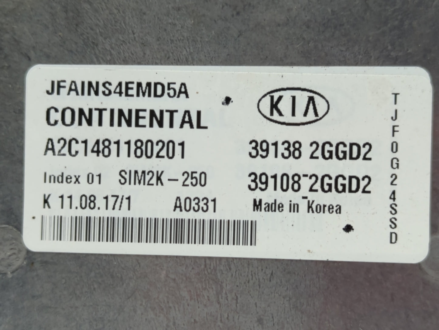 2016-2018 Kia Optima PCM Engine Control Computer ECU ECM PCU OEM P/N:39108-2GGD0 39138-2GGD0, 39138-2GGD2 Fits Fits 2016 201