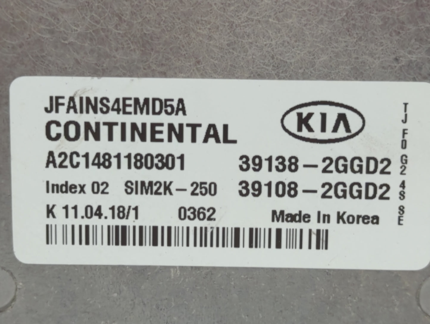 2016-2018 Kia Optima PCM Engine Control Computer ECU ECM PCU OEM P/N:39138-2GGC0 39108-2GGC0, 39108-2GGD2 Fits Fits 2016 201