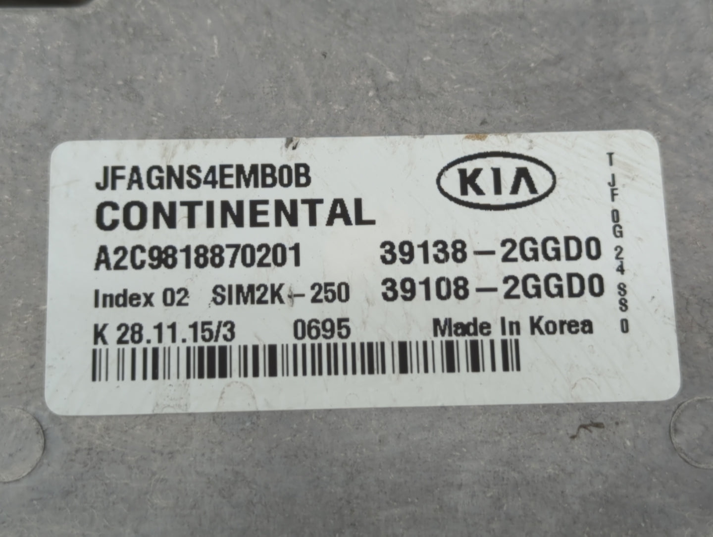 2016-2018 Kia Optima PCM Engine Control Computer ECU ECM PCU OEM P/N:39138-2GGD0 39108-2GGD0, 39138-2GGC0 Fits Fits 2016 201