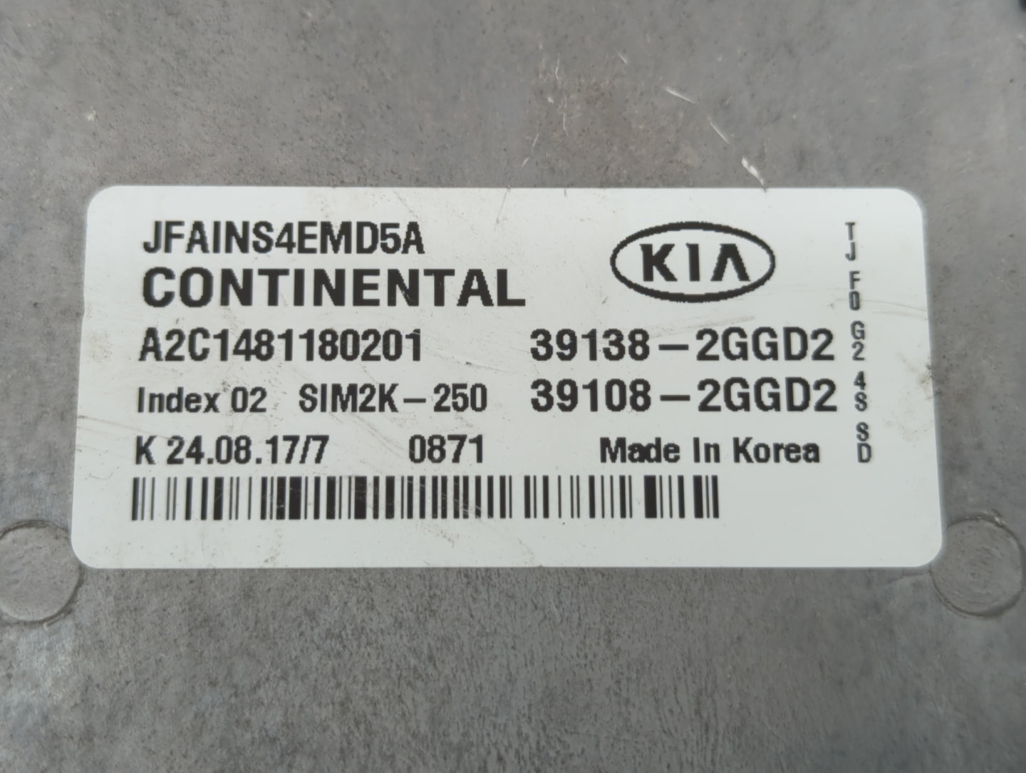 2016-2018 Kia Optima PCM Engine Control Computer ECU ECM PCU OEM P/N:39108-2GGD2 39138-2GGD2, 39138-2GGC0 Fits Fits 2016 201