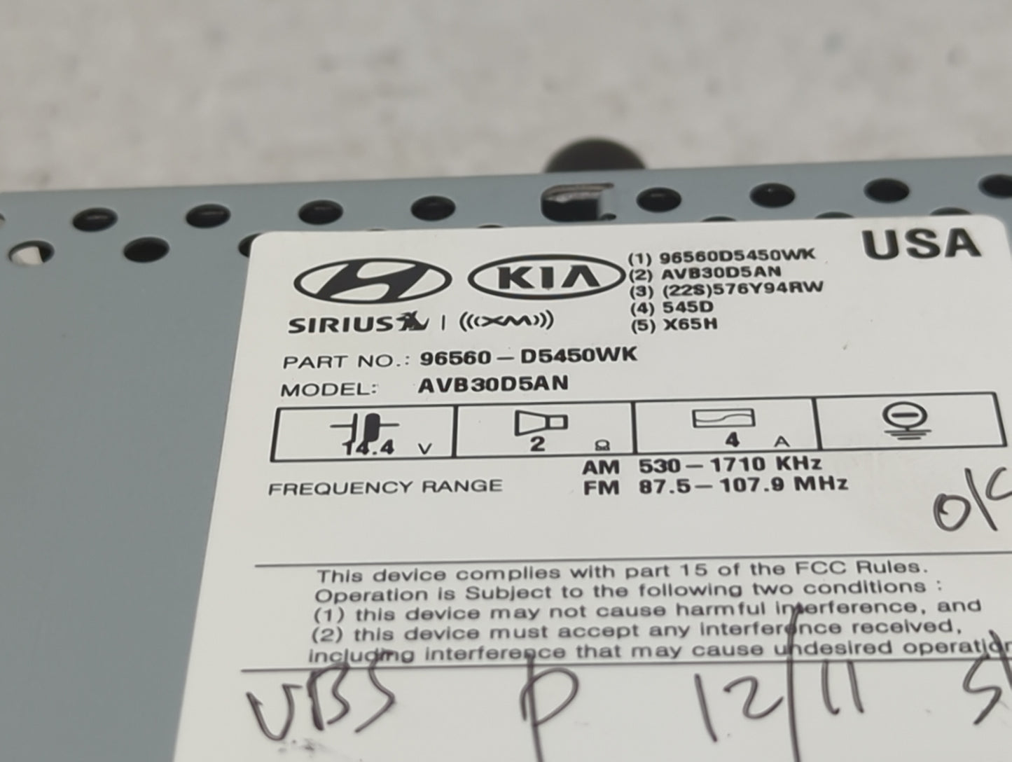 2016-2018 Kia Optima Radio AM FM Cd Player Receiver Replacement P/N:96560-D5450WK 96560D5450WK, AVB30D5AN Fits Fits 2016 201