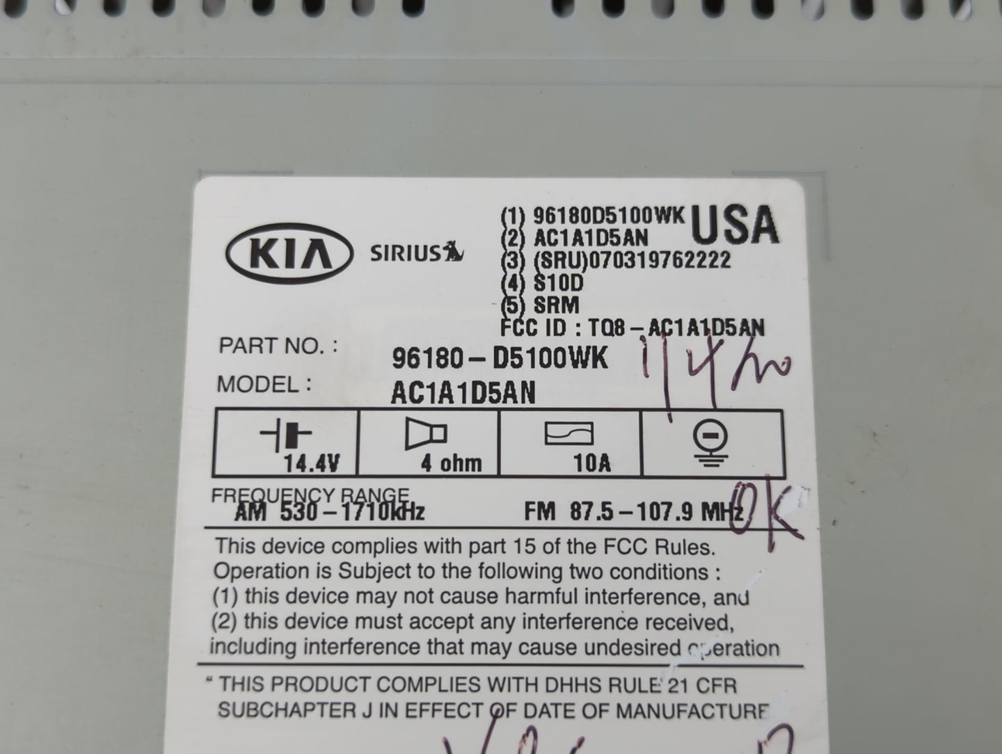 2016-2018 Kia Optima Am Fm Cd Player Radio Receiver - Oemusedautoparts1.com