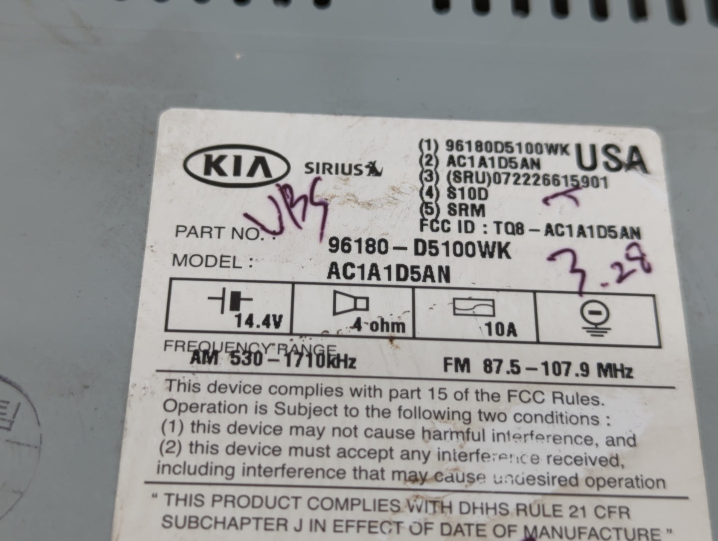 2016-2018 Kia Optima Am Fm Cd Player Radio Receiver - Oemusedautoparts1.com
