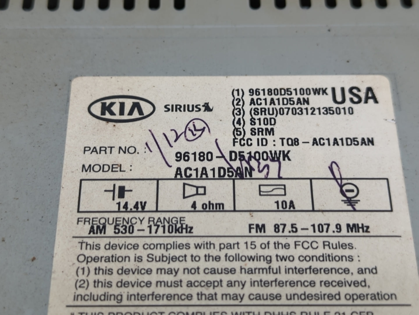 2016-2018 Kia Optima Am Fm Cd Player Radio Receiver - Oemusedautoparts1.com