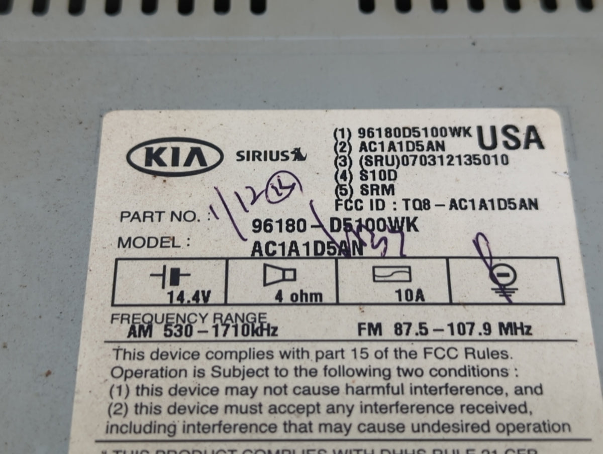 2016-2018 Kia Optima Am Fm Cd Player Radio Receiver 530376 - Oemusedautoparts1.com