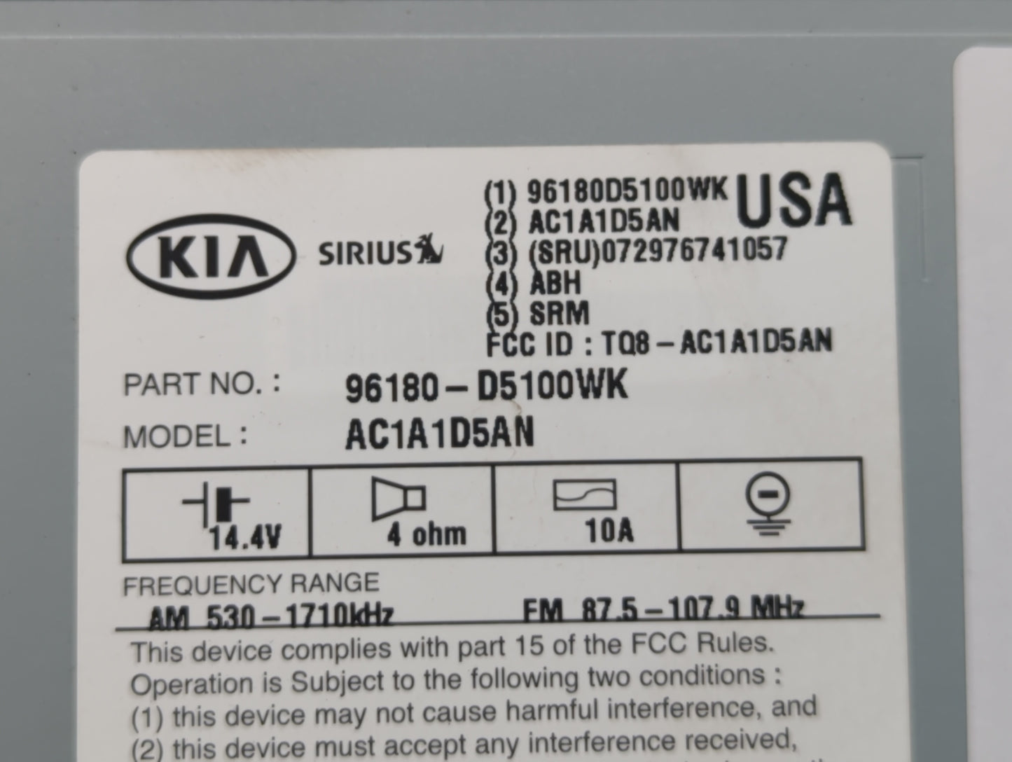 2016-2018 Kia Optima Am Fm Cd Player Radio Receiver - Oemusedautoparts1.com