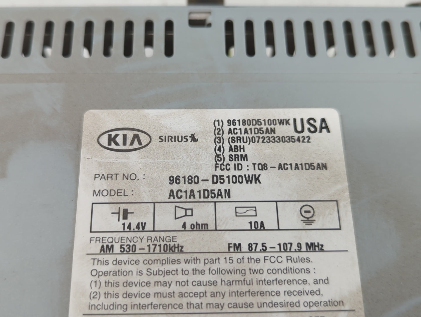 2016-2018 Kia Optima Radio AM FM Cd Player Receiver Replacement P/N:96180-D5100WK Fits Fits 2016 2017 2018 OEM Used Auto Par