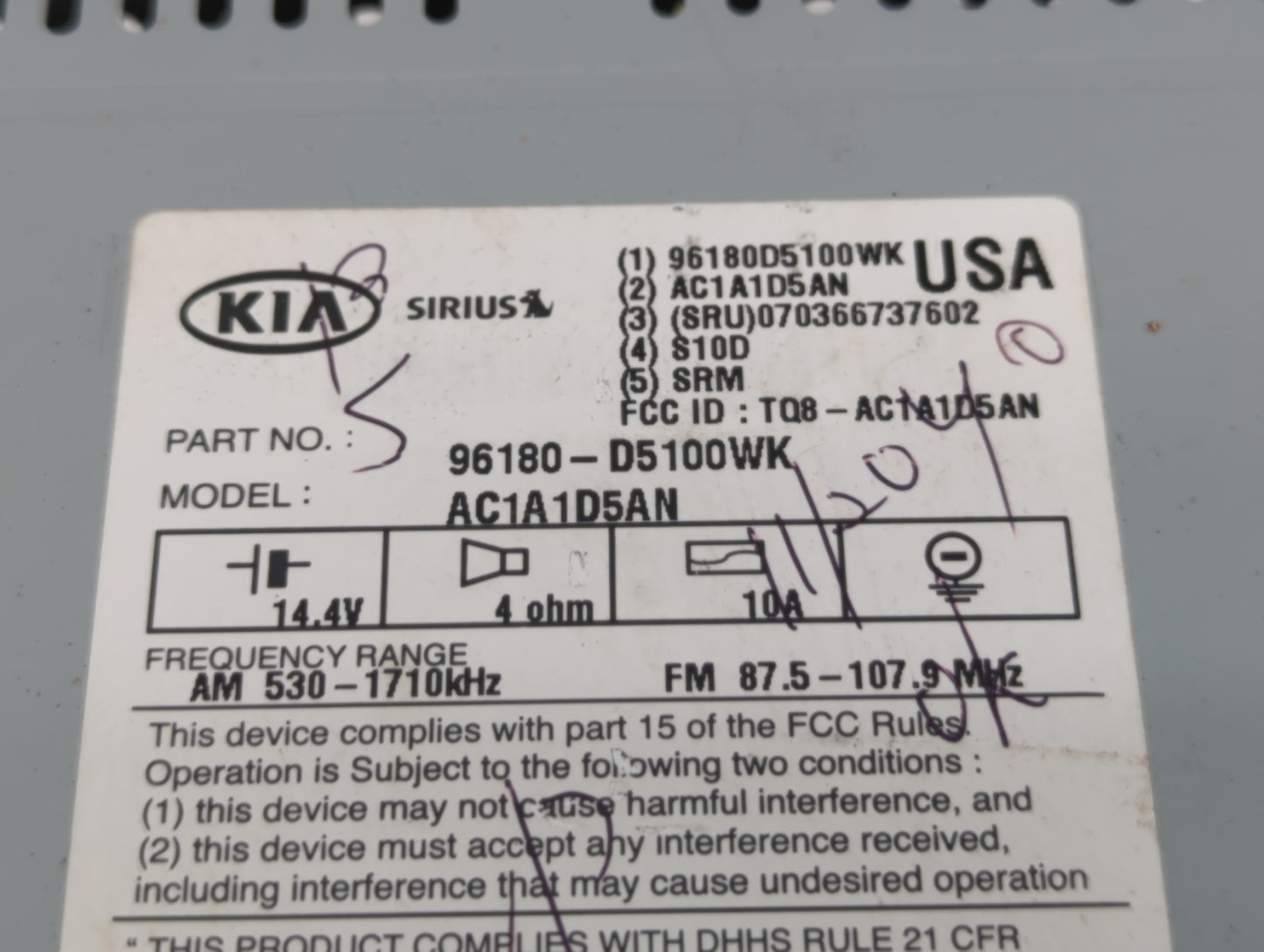 2016-2018 Kia Optima Radio AM FM Cd Player Receiver Replacement P/N:96180-D5100WK Fits Fits 2016 2017 2018 OEM Used Auto Par