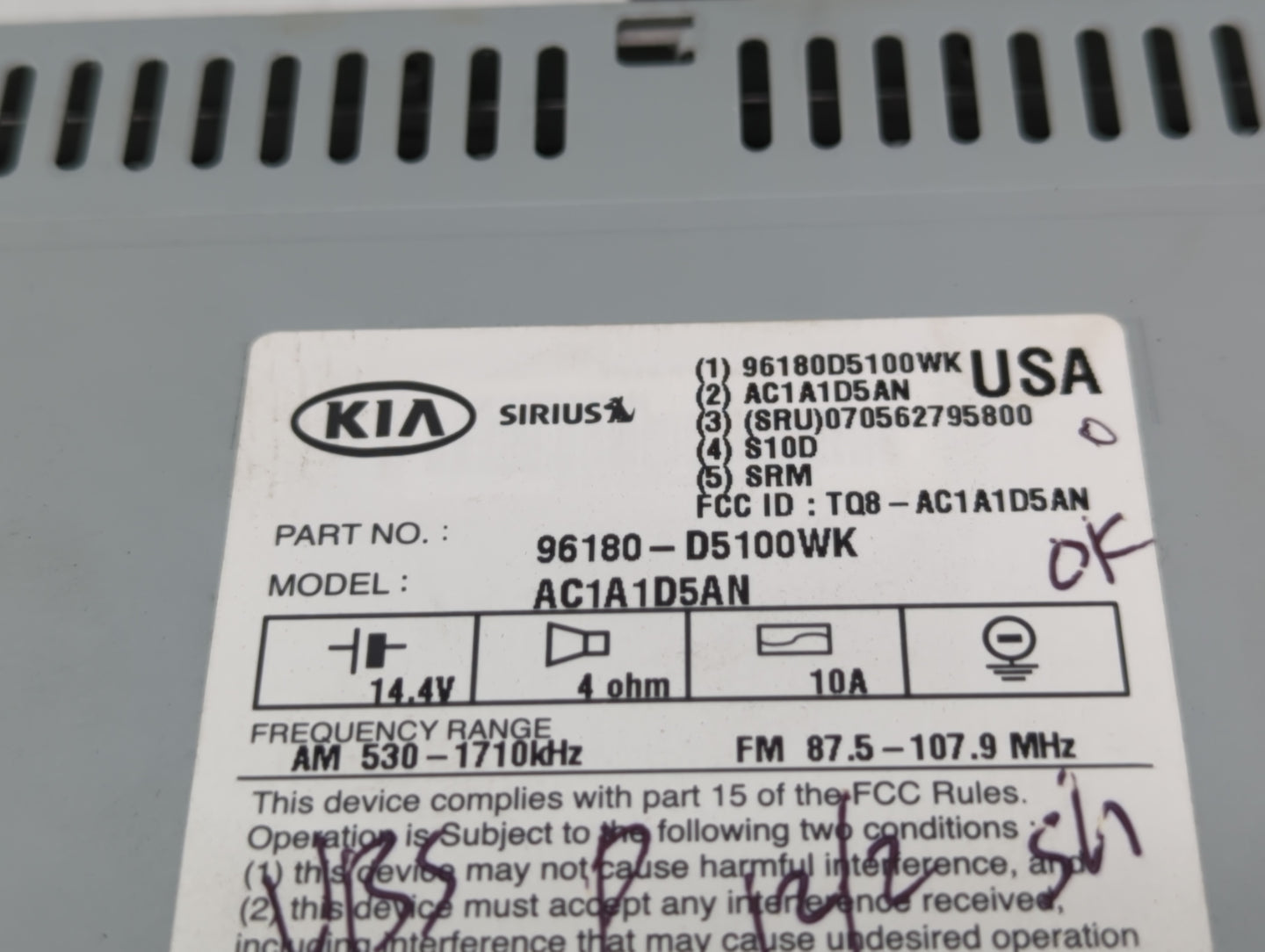 2016-2018 Kia Optima Am Fm Cd Player Radio Receiver - Oemusedautoparts1.com