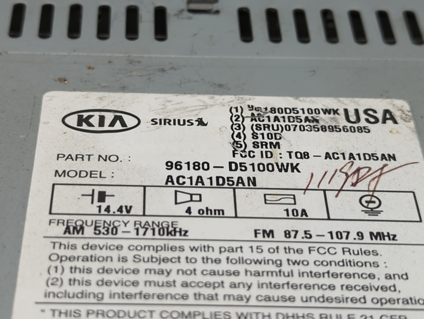 2016-2018 Kia Optima Radio AM FM Cd Player Receiver Replacement P/N:96180-D5100WK Fits Fits 2016 2017 2018 OEM Used Auto Par