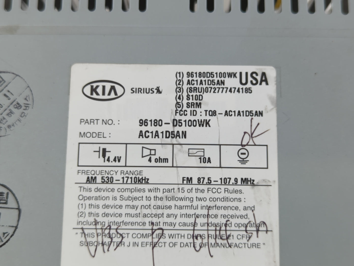 2016-2018 Kia Optima Am Fm Cd Player Radio Receiver - Oemusedautoparts1.com