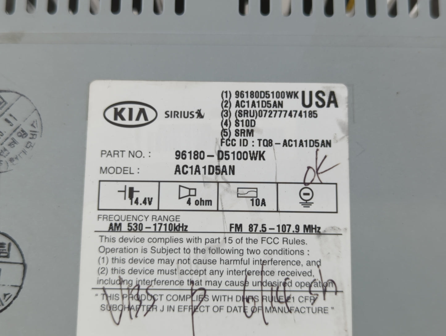 2016-2018 Kia Optima Am Fm Cd Player Radio Receiver - Oemusedautoparts1.com